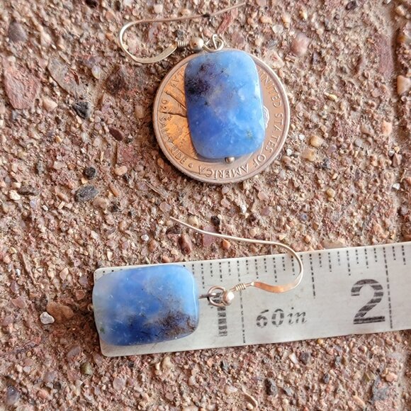 Natural blue opal faceted square 925 sterling silver dangle earrings - Picture 15 of 16